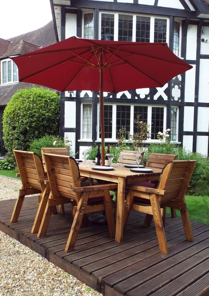Charles Taylor 6 Seat Rectangular Table Chairs Scandinavian Redwood Garden Furniture - Image 11
