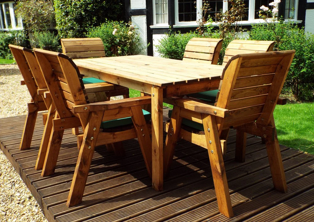 Charles Taylor 6 Seat Rectangular Table Chairs Scandinavian Redwood Garden Furniture - Image 16