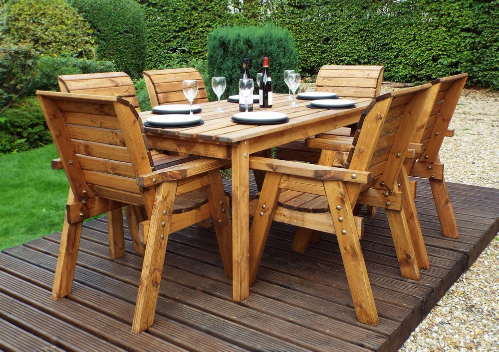 Charles Taylor 6 Seat Rectangular Table Chairs Scandinavian Redwood Garden Furniture - Image 2