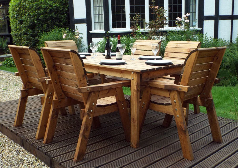 Charles Taylor 6 Seat Rectangular Table Chairs Scandinavian Redwood Garden Furniture - Image 3