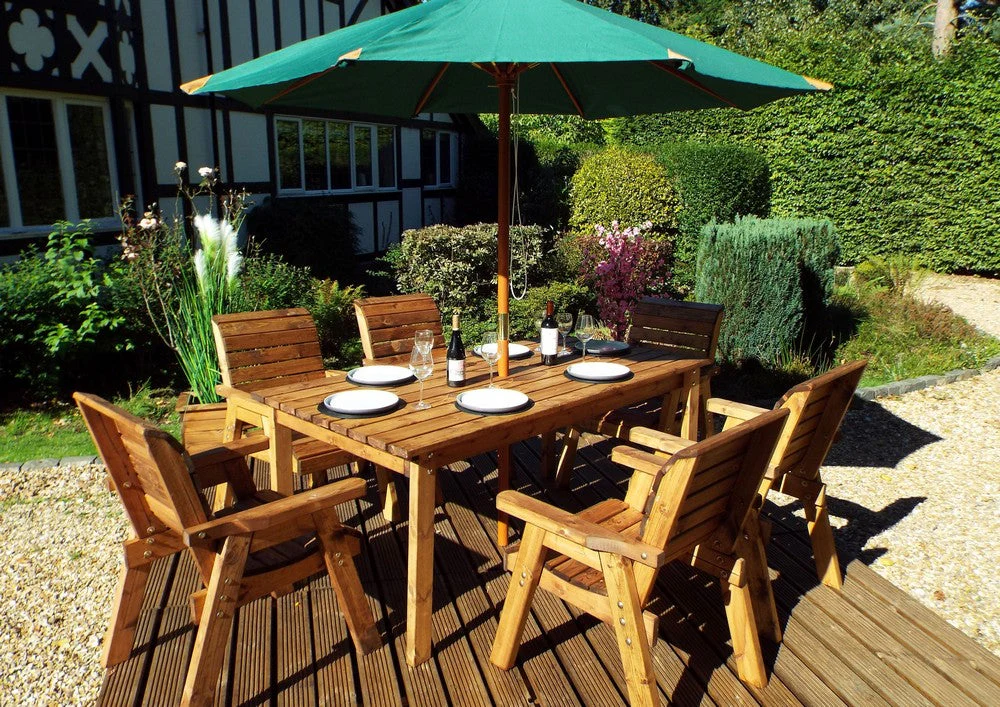 Charles Taylor 6 Seat Rectangular Table Chairs Scandinavian Redwood Garden Furniture - Image 4