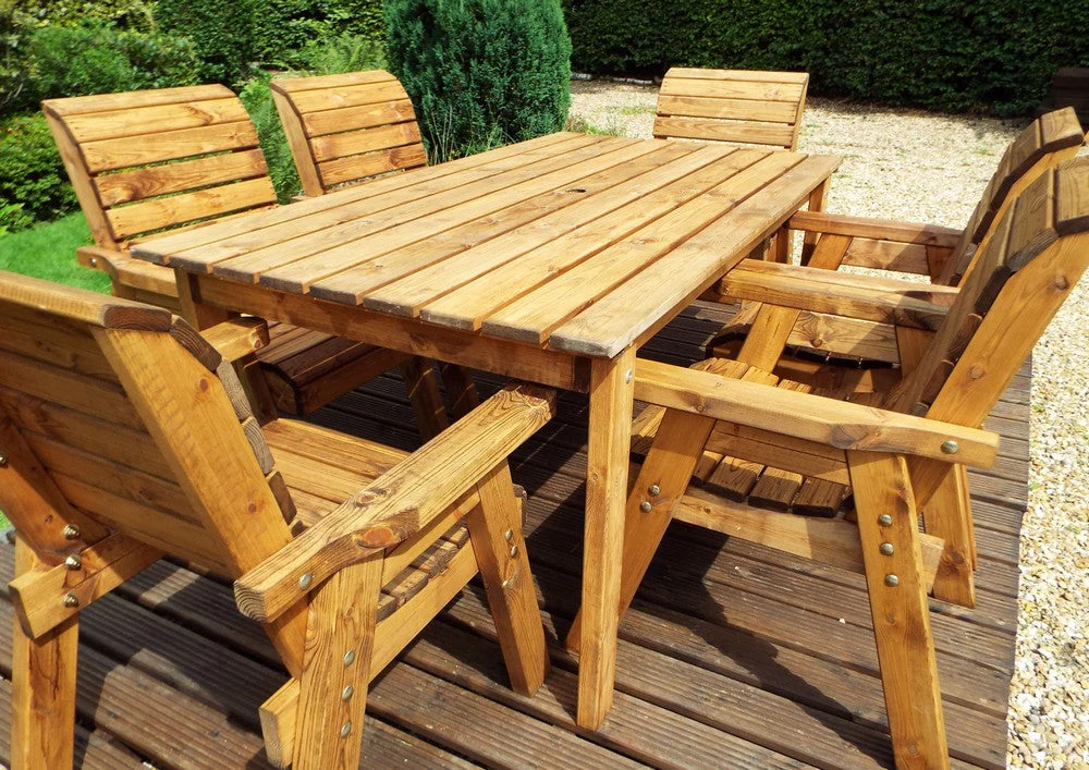 Charles Taylor 6 Seat Rectangular Table Chairs Scandinavian Redwood Garden Furniture - Image 5