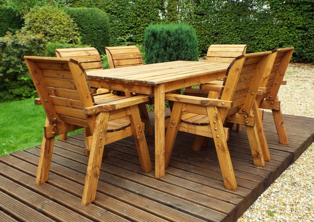 Charles Taylor 6 Seat Rectangular Table Chairs Scandinavian Redwood Garden Furniture - Image 6