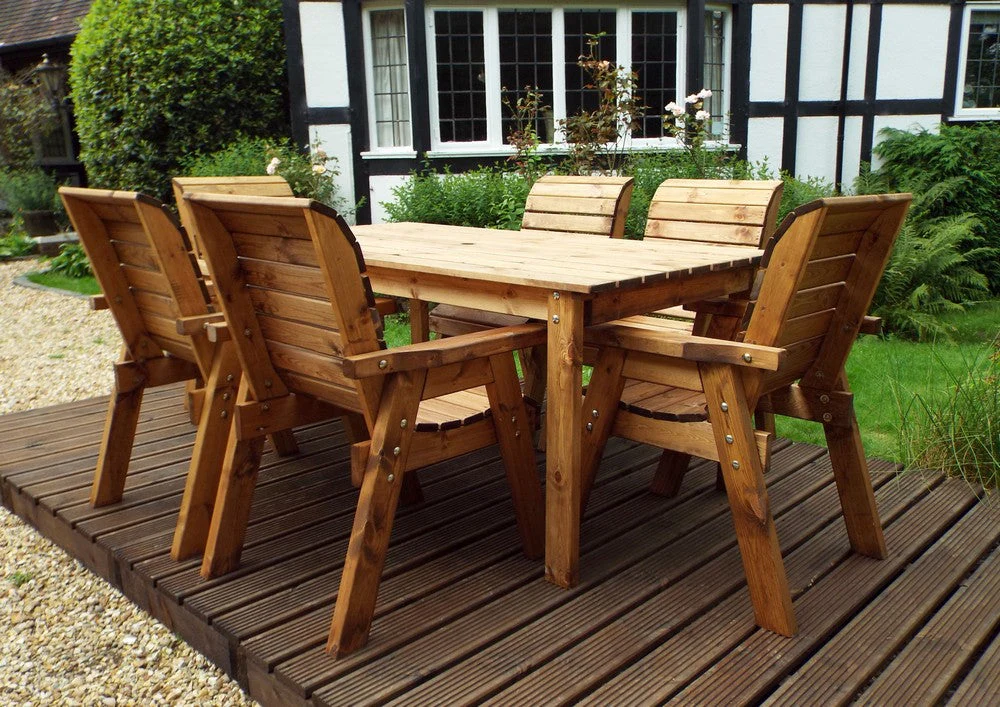 Charles Taylor 6 Seat Rectangular Table Chairs Scandinavian Redwood Garden Furniture - Image 7