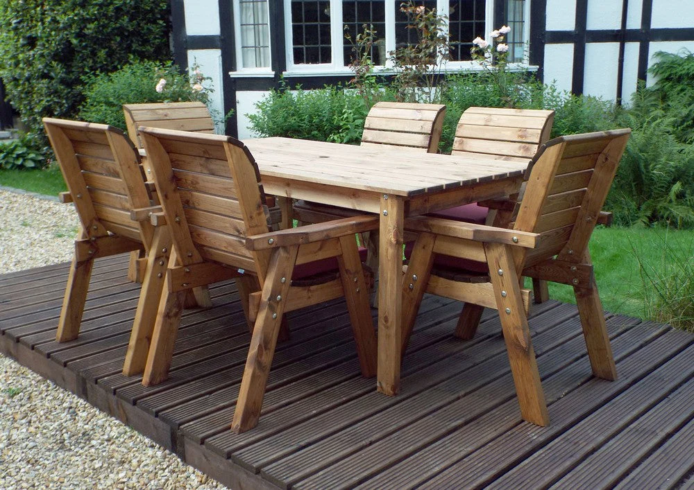 Charles Taylor 6 Seat Rectangular Table Chairs Scandinavian Redwood Garden Furniture - Image 8