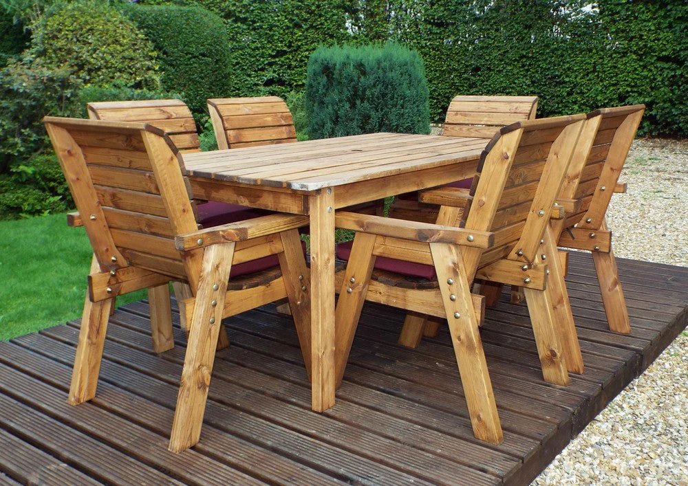 Charles Taylor 6 Seat Rectangular Table Chairs Scandinavian Redwood Garden Furniture - Image 9