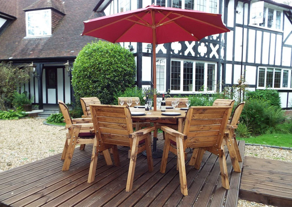 Charles Taylor 8 Seat Circular Table & Chairs Scandinavian Redwood Garden Furniture - Image 10