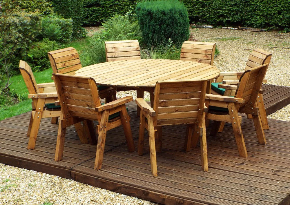 Charles Taylor 8 Seat Circular Table & Chairs Scandinavian Redwood Garden Furniture - Image 11