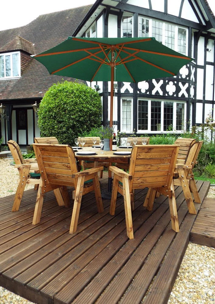 Charles Taylor 8 Seat Circular Table & Chairs Scandinavian Redwood Garden Furniture - Image 12