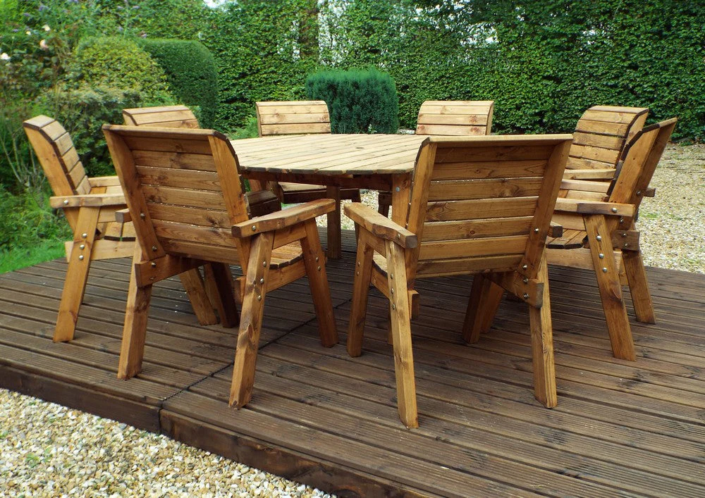 Charles Taylor 8 Seat Circular Table & Chairs Scandinavian Redwood Garden Furniture - Image 2