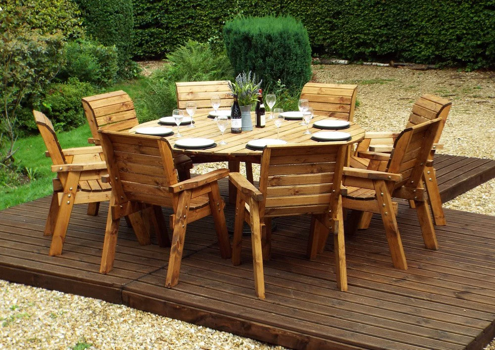 Charles Taylor 8 Seat Circular Table & Chairs Scandinavian Redwood Garden Furniture - Image 3