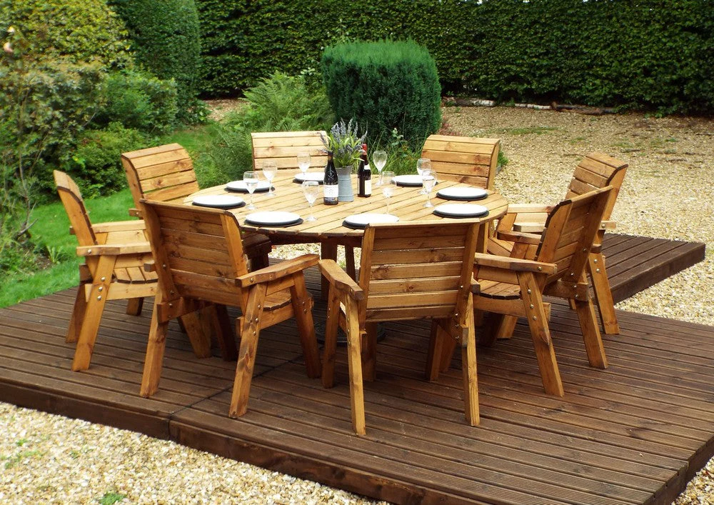Charles Taylor 8 Seat Circular Table & Chairs Scandinavian Redwood Garden Furniture - Image 4