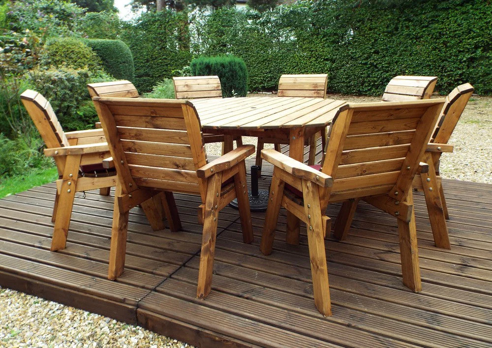 Charles Taylor 8 Seat Circular Table & Chairs Scandinavian Redwood Garden Furniture - Image 5