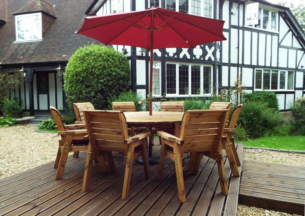 Charles Taylor 8 Seat Circular Table & Chairs Scandinavian Redwood Garden Furniture - Image 6