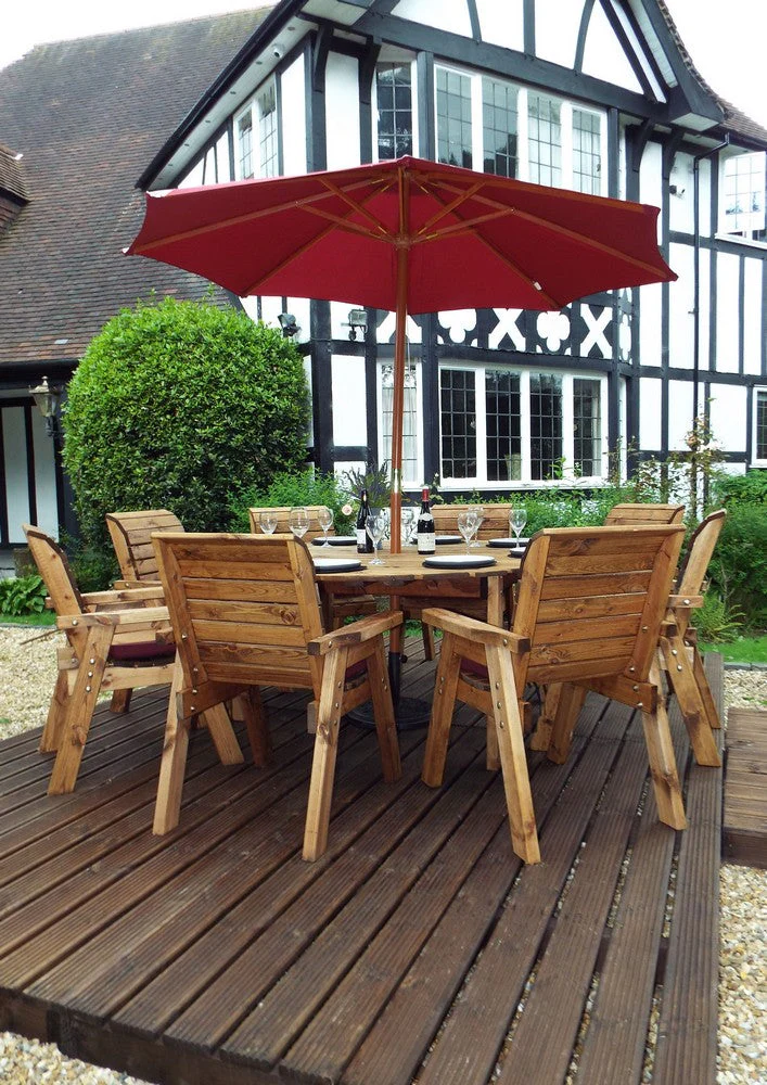 Charles Taylor 8 Seat Circular Table & Chairs Scandinavian Redwood Garden Furniture - Image 8