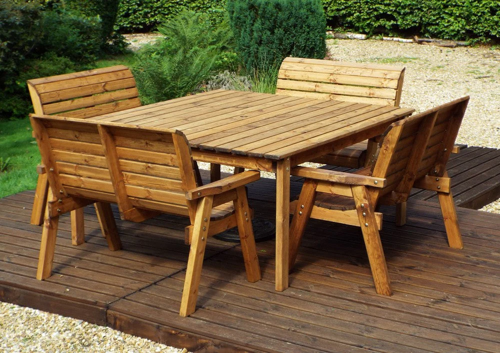 Charles Taylor 8 Seat Deluxe Scandinavian Redwood Square Bench Garden Furniture - Image 3