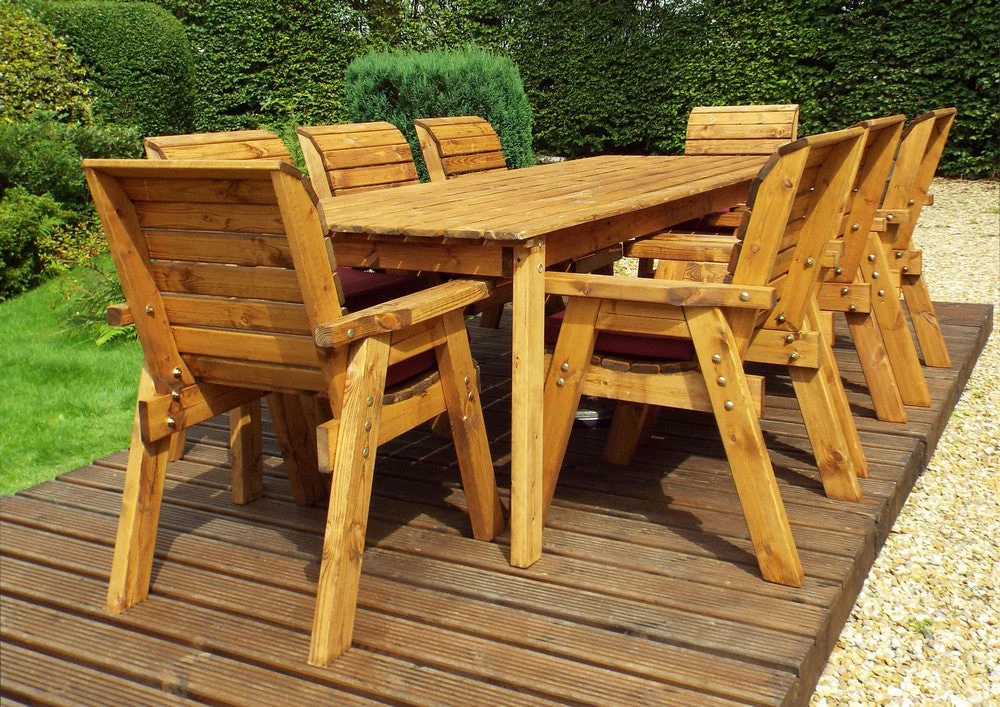 Charles Taylor 8 Seat Rectangular Table Chairs Scandinavian Redwood Garden Furniture - Image 14