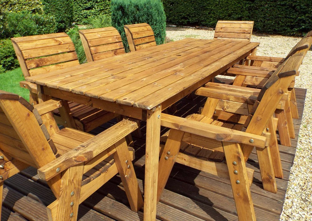 Charles Taylor 8 Seat Rectangular Table Chairs Scandinavian Redwood Garden Furniture - Image 2