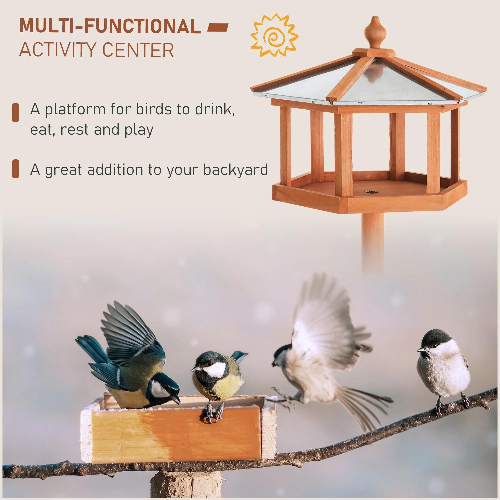 Charm 153cm High Rise Bird Feeder Table Natural by Pawhut - Image 6