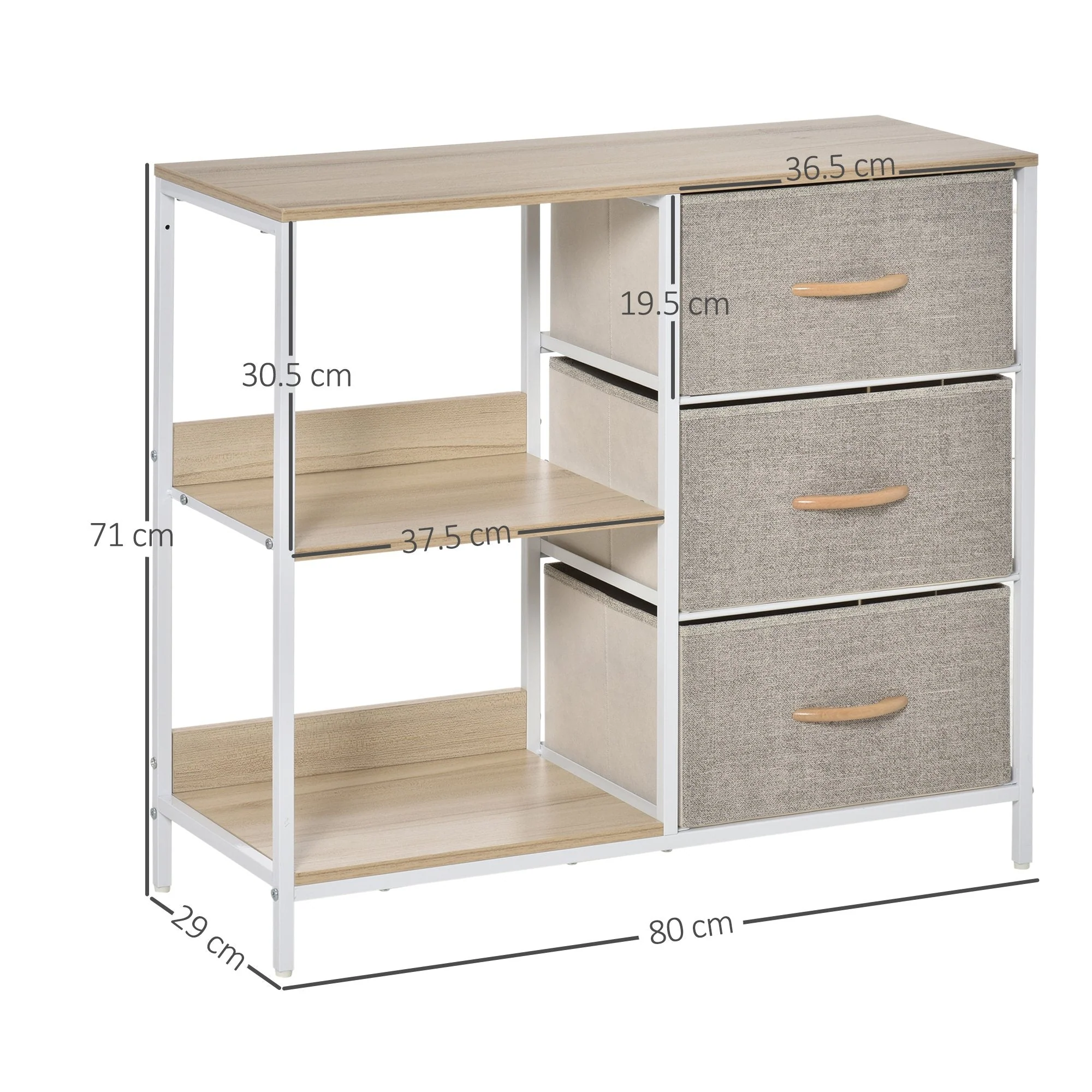 Chest of Drawers Storage Dresser Cabinet Organizer with 3 Fabric Drawers and 2 Display Shelves for Living Room - Image 3