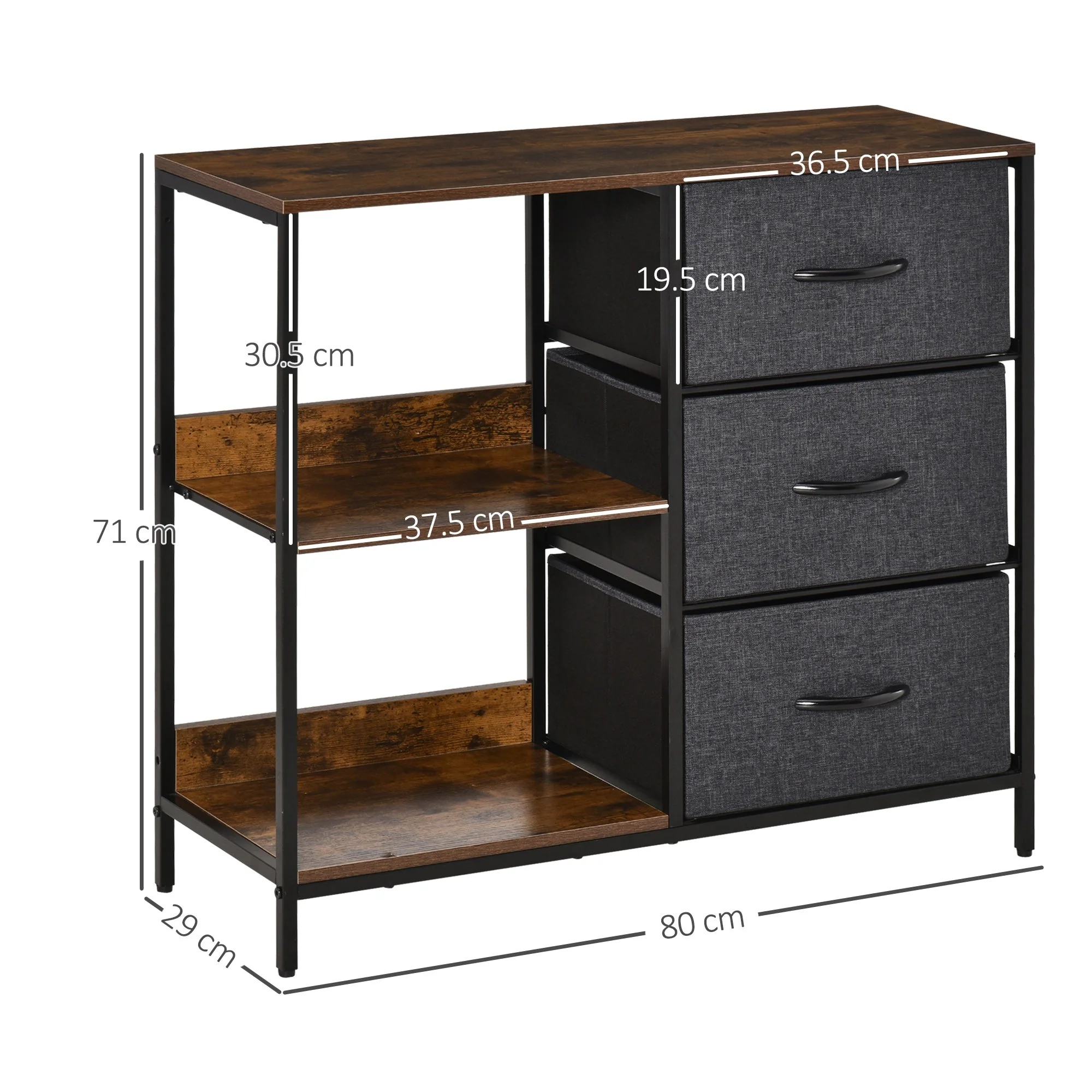 Chest of Drawers Storage Dresser Cabinet Organizer with 3 Fabric Drawers and 2 Display Shelves for Living Room - Image 3