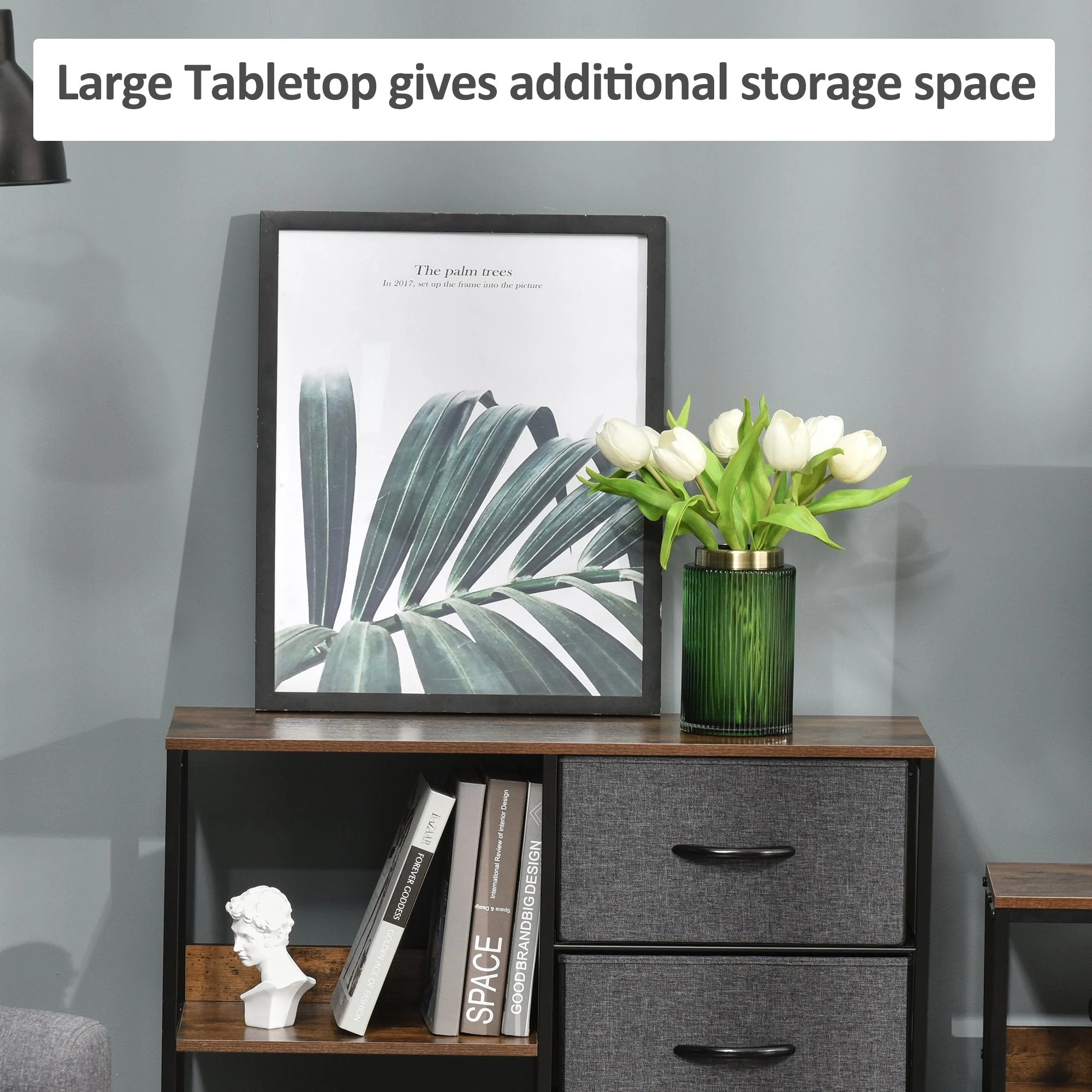 Chest of Drawers Storage Dresser Cabinet Organizer with 3 Fabric Drawers and 2 Display Shelves for Living Room - Image 5