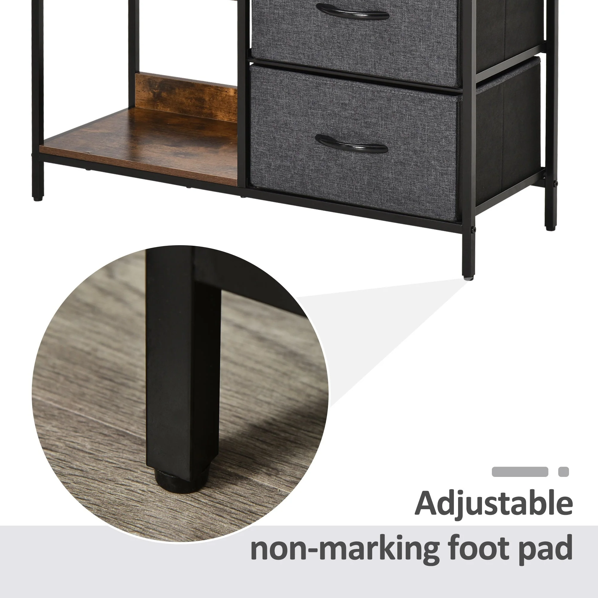 Chest of Drawers Storage Dresser Cabinet Organizer with 3 Fabric Drawers and 2 Display Shelves for Living Room - Image 6