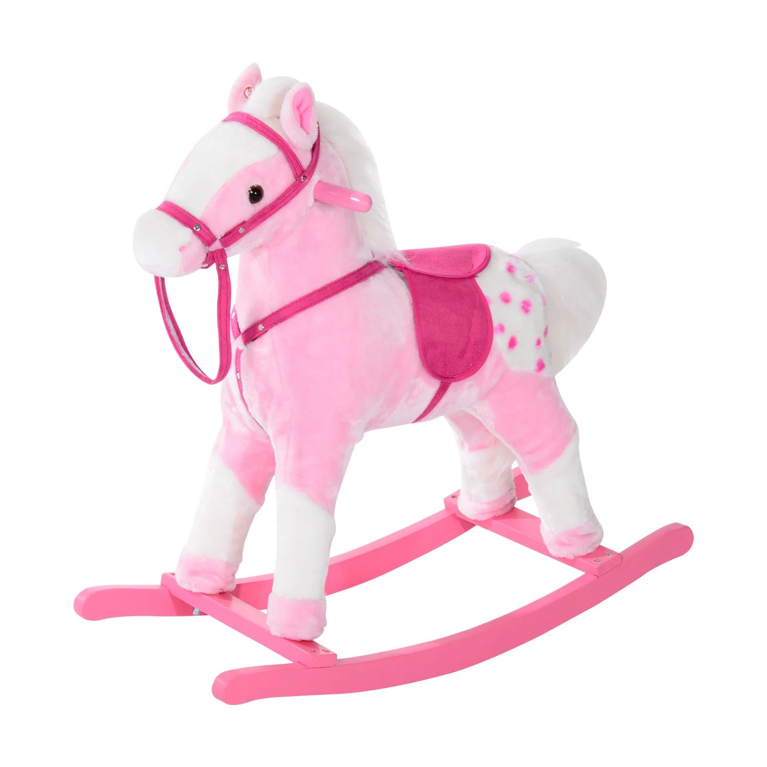 Children Child Kids Plush Rocking Horse with Sound Handle Grip Traditional Toy Fun Gift Pink - Image 2