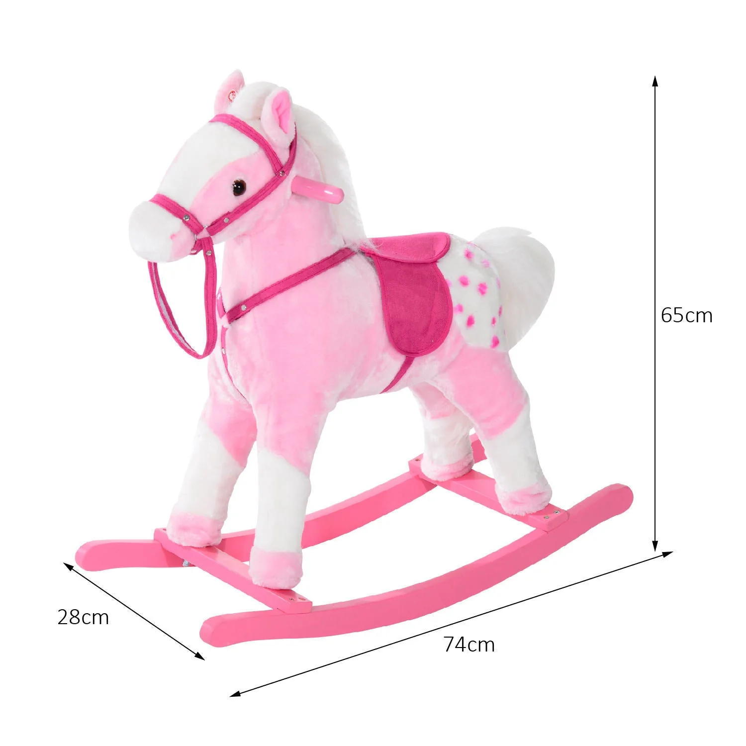 Children Child Kids Plush Rocking Horse with Sound Handle Grip Traditional Toy Fun Gift Pink - Image 3