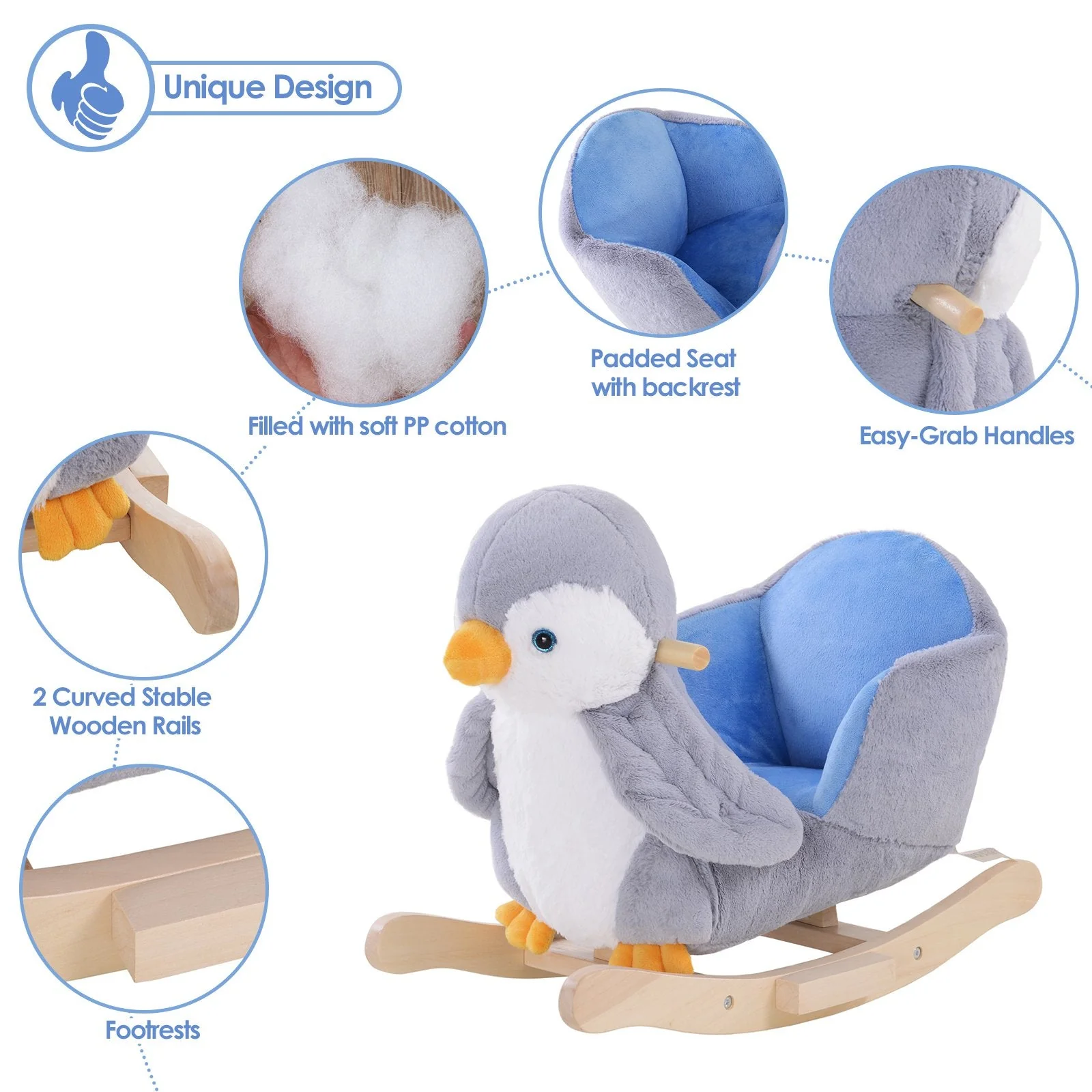 Children Kids Animal Rocking Horse Penguin Plush Musical Button 32 Songs Kid Rocker - Image 4