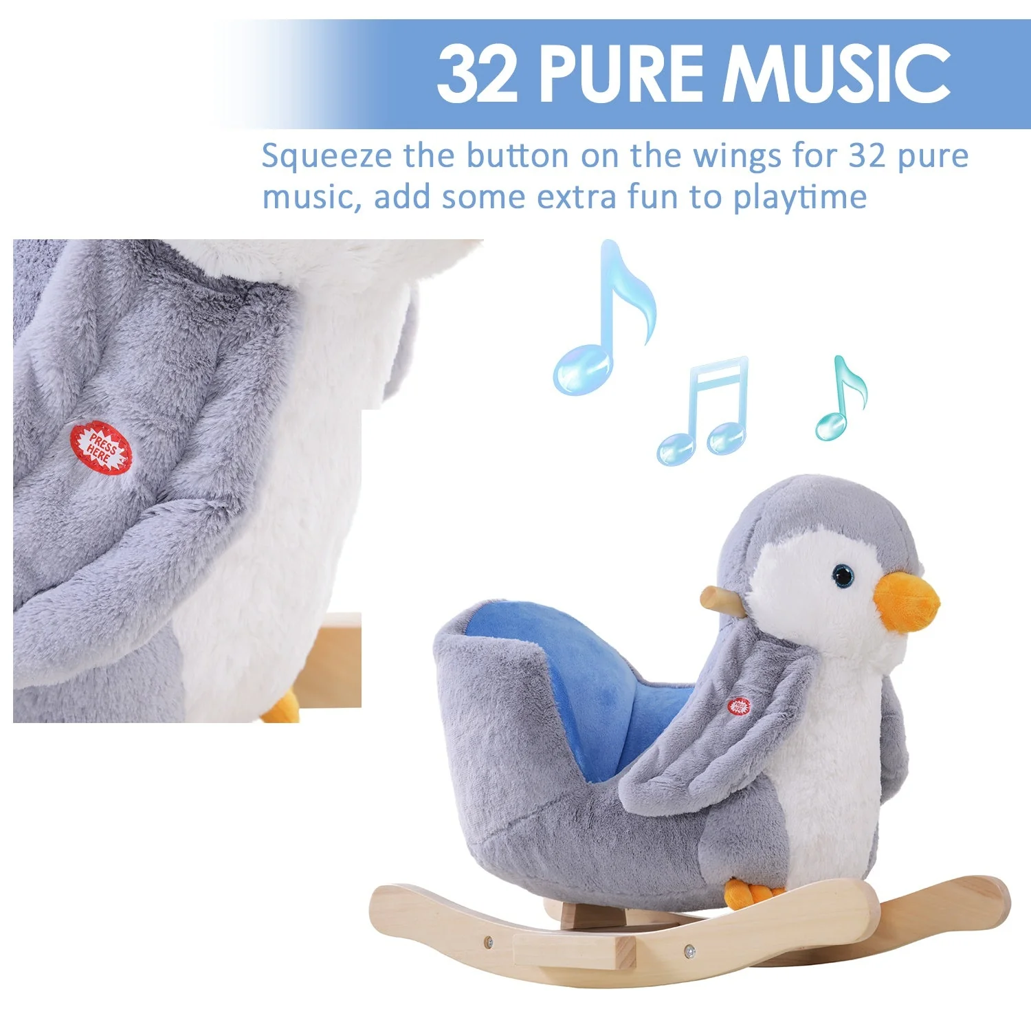 Children Kids Animal Rocking Horse Penguin Plush Musical Button 32 Songs Kid Rocker - Image 5