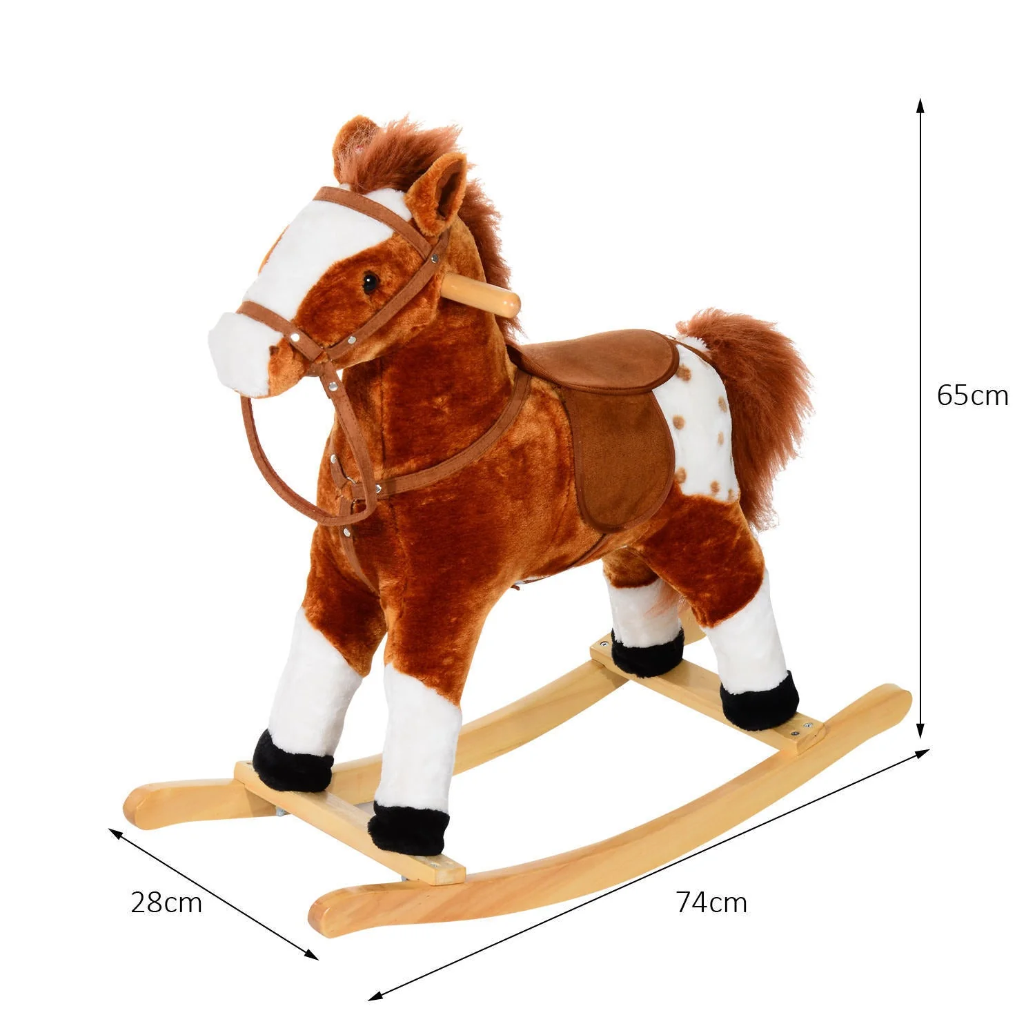 Children Plush Rocking Horse with Sound-Brown - Image 3