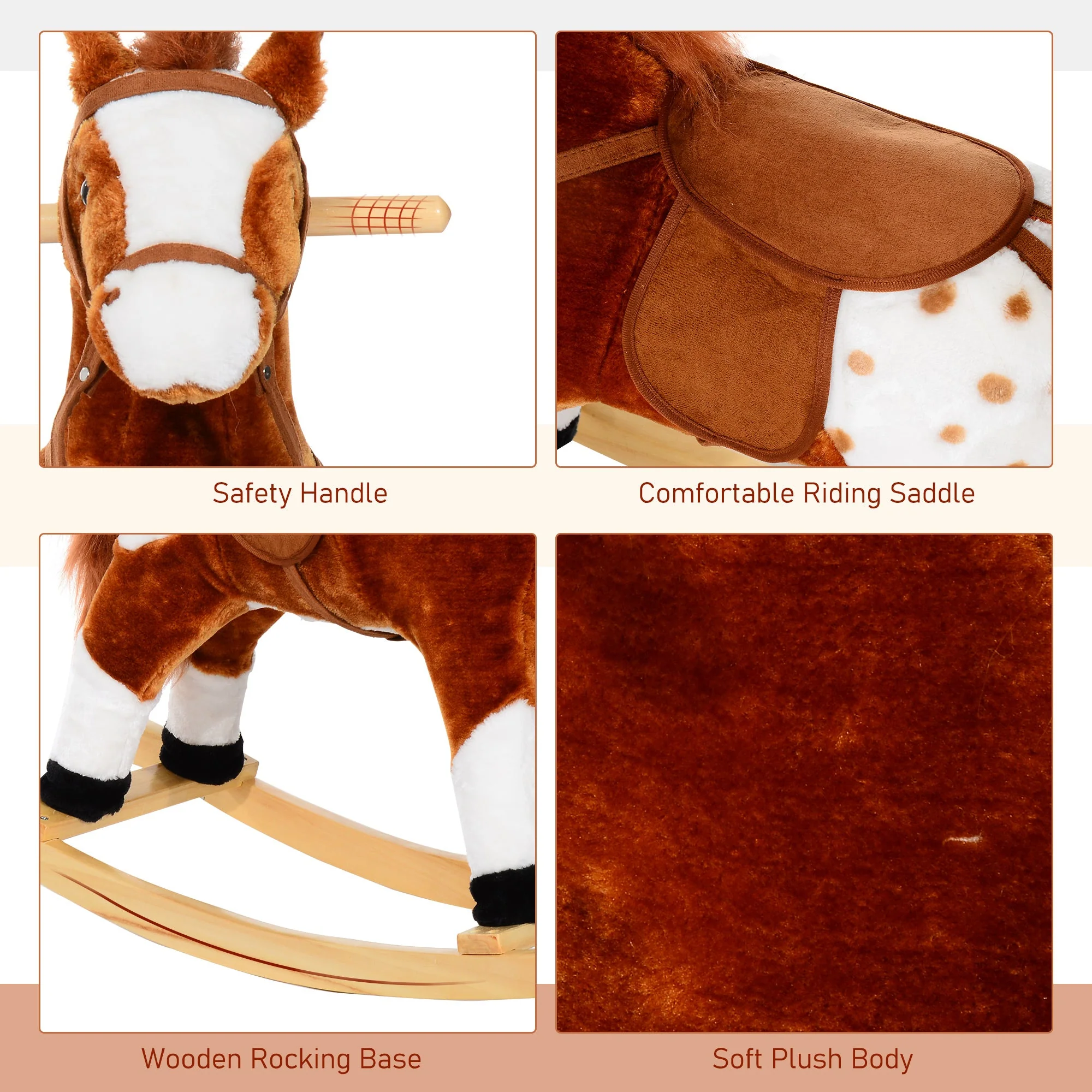 Children Plush Rocking Horse with Sound-Brown - Image 5