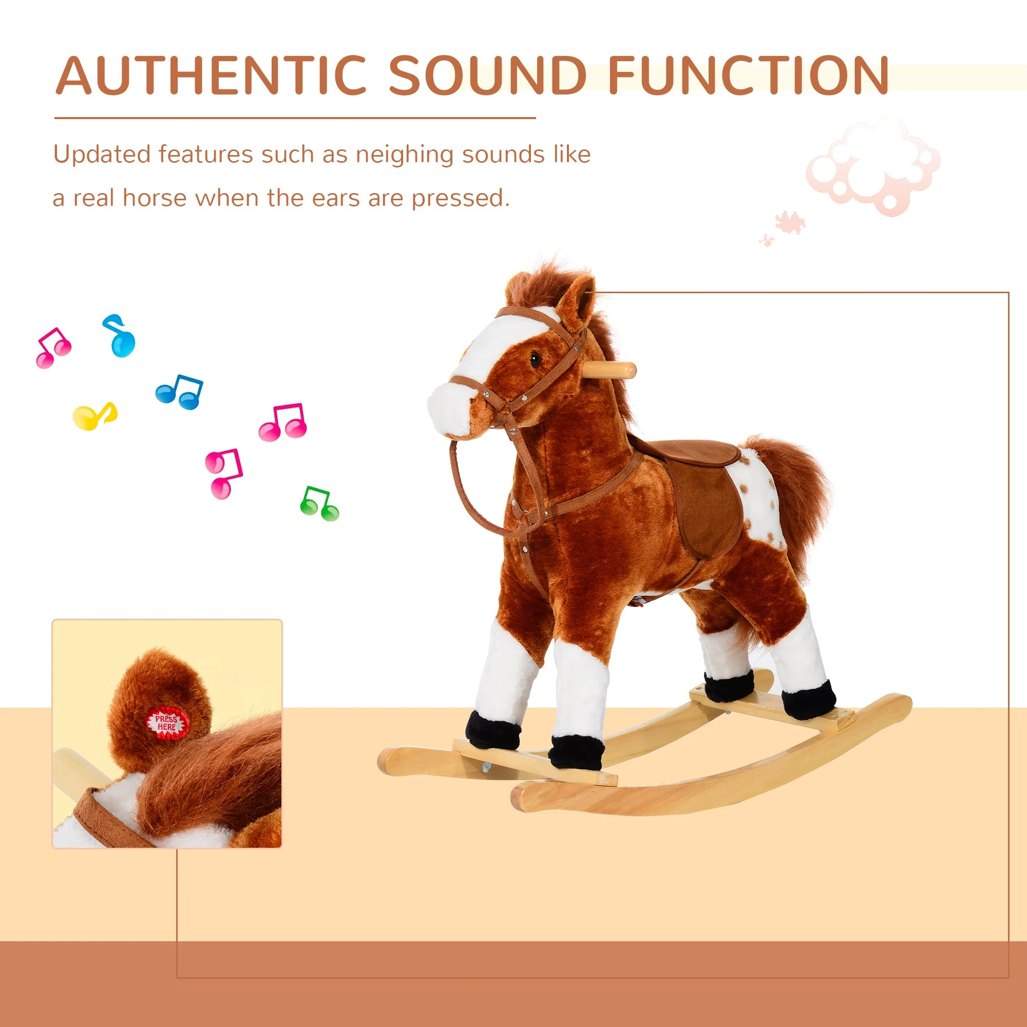 Children Plush Rocking Horse with Sound-Brown - Image 6
