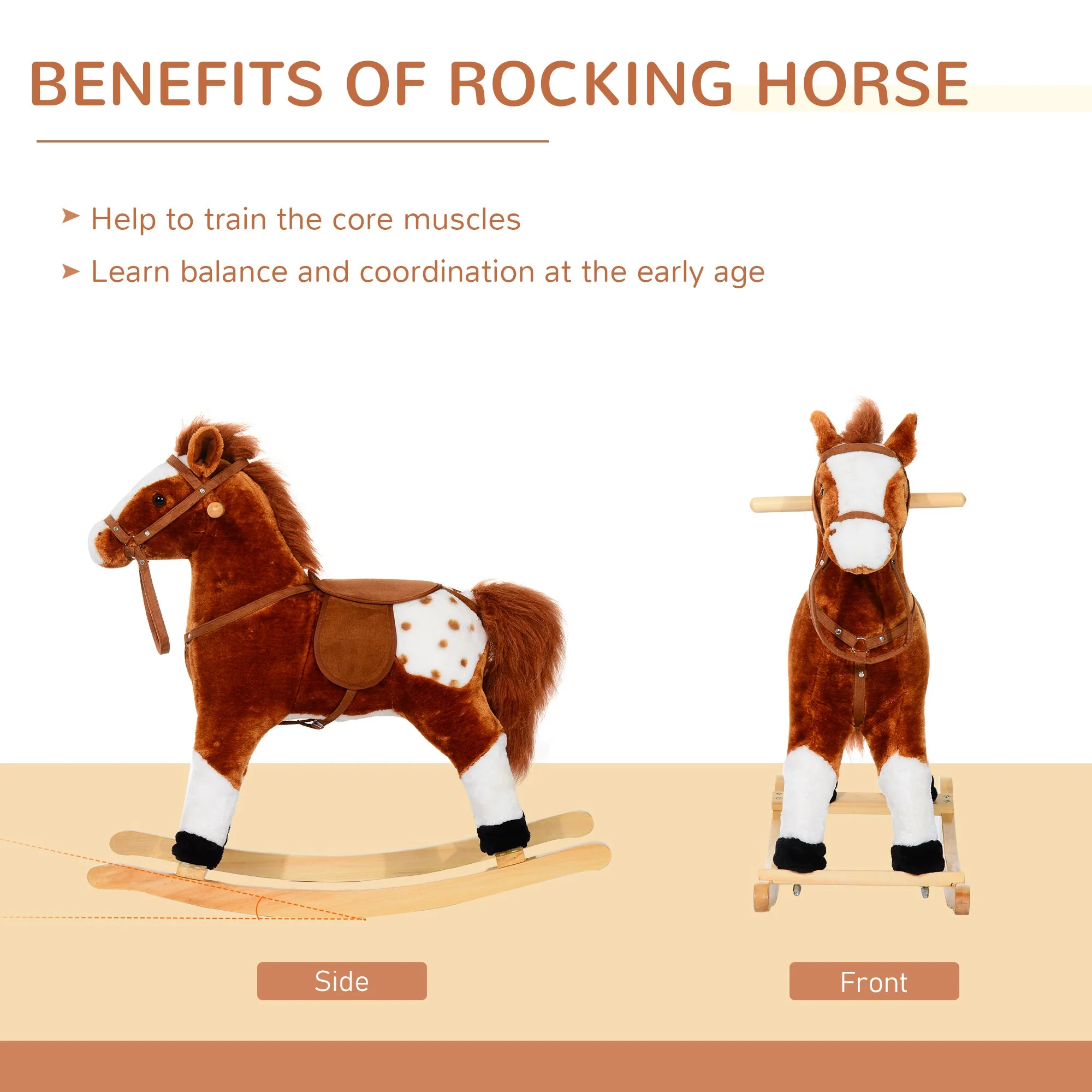 Children Plush Rocking Horse with Sound-Brown - Image 7
