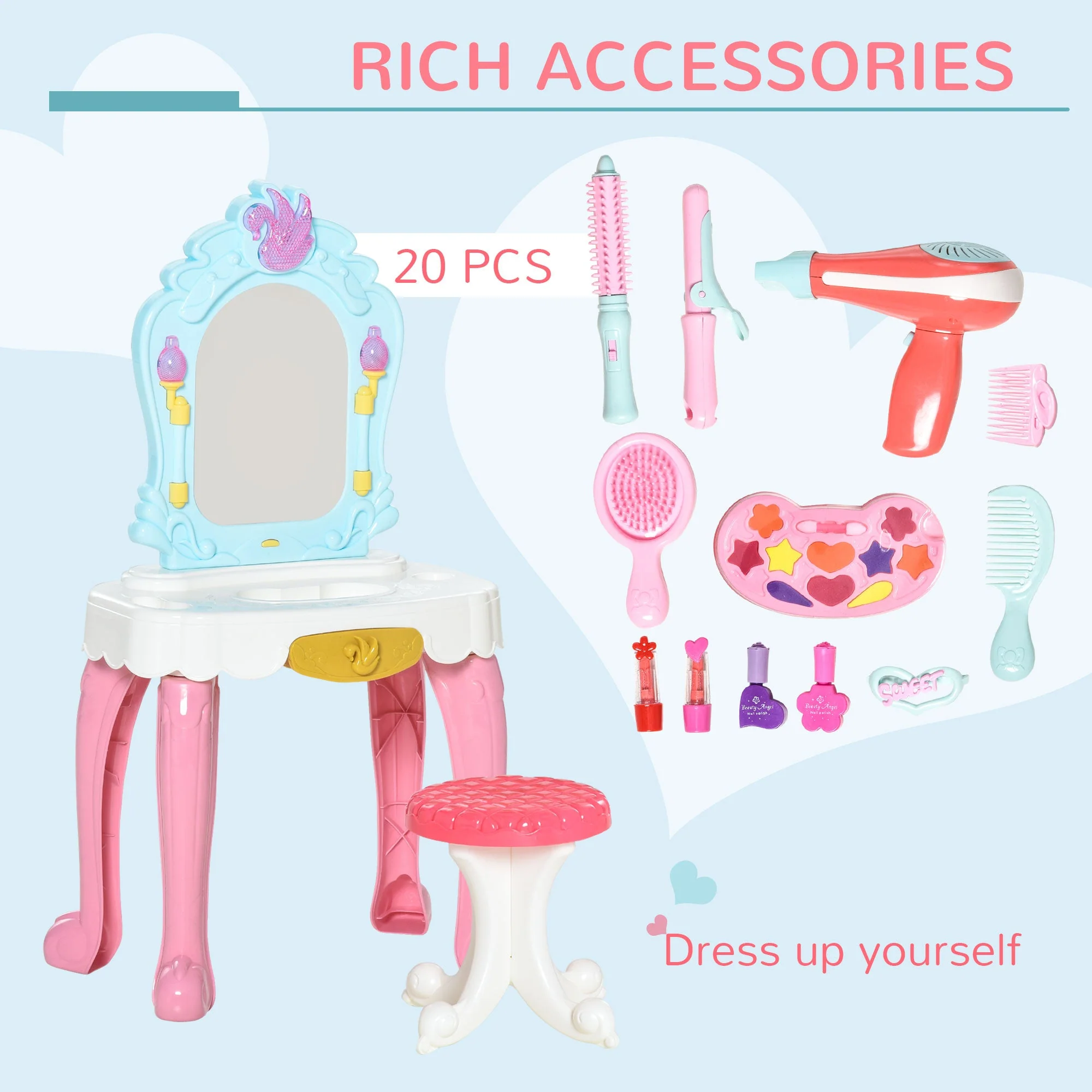 Children's 20 Pcs Beauty Dressing Table & Stool - Image 5