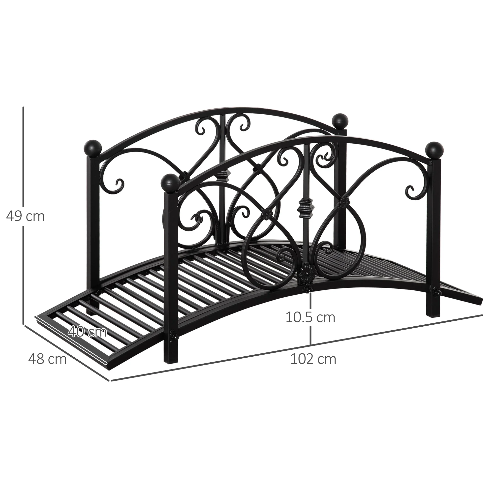 Classic Garden Bridge with Safety Railings Arc Footbridge Decorative Pond for Backyard Creek Stream - Image 3