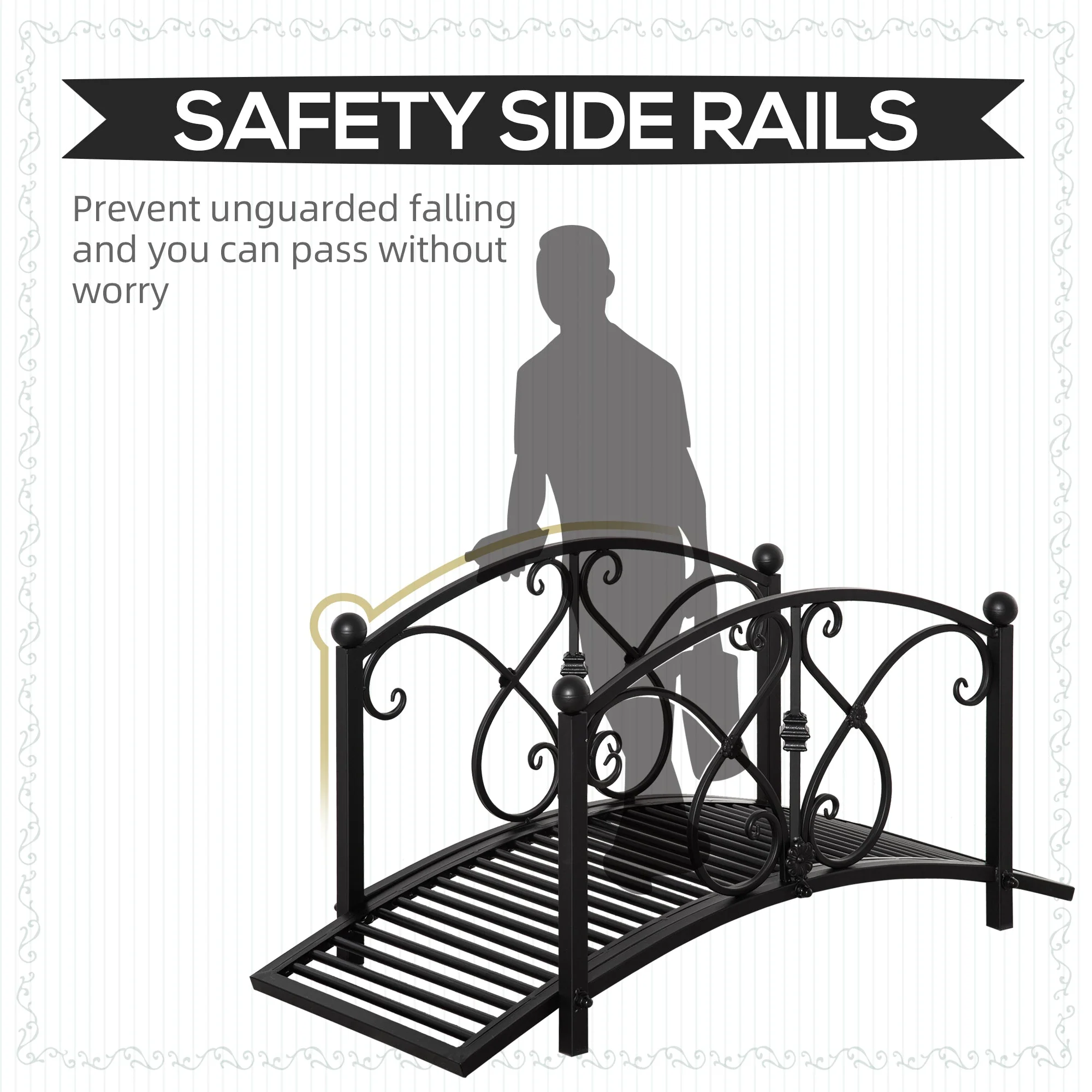 Classic Garden Bridge with Safety Railings Arc Footbridge Decorative Pond for Backyard Creek Stream - Image 5