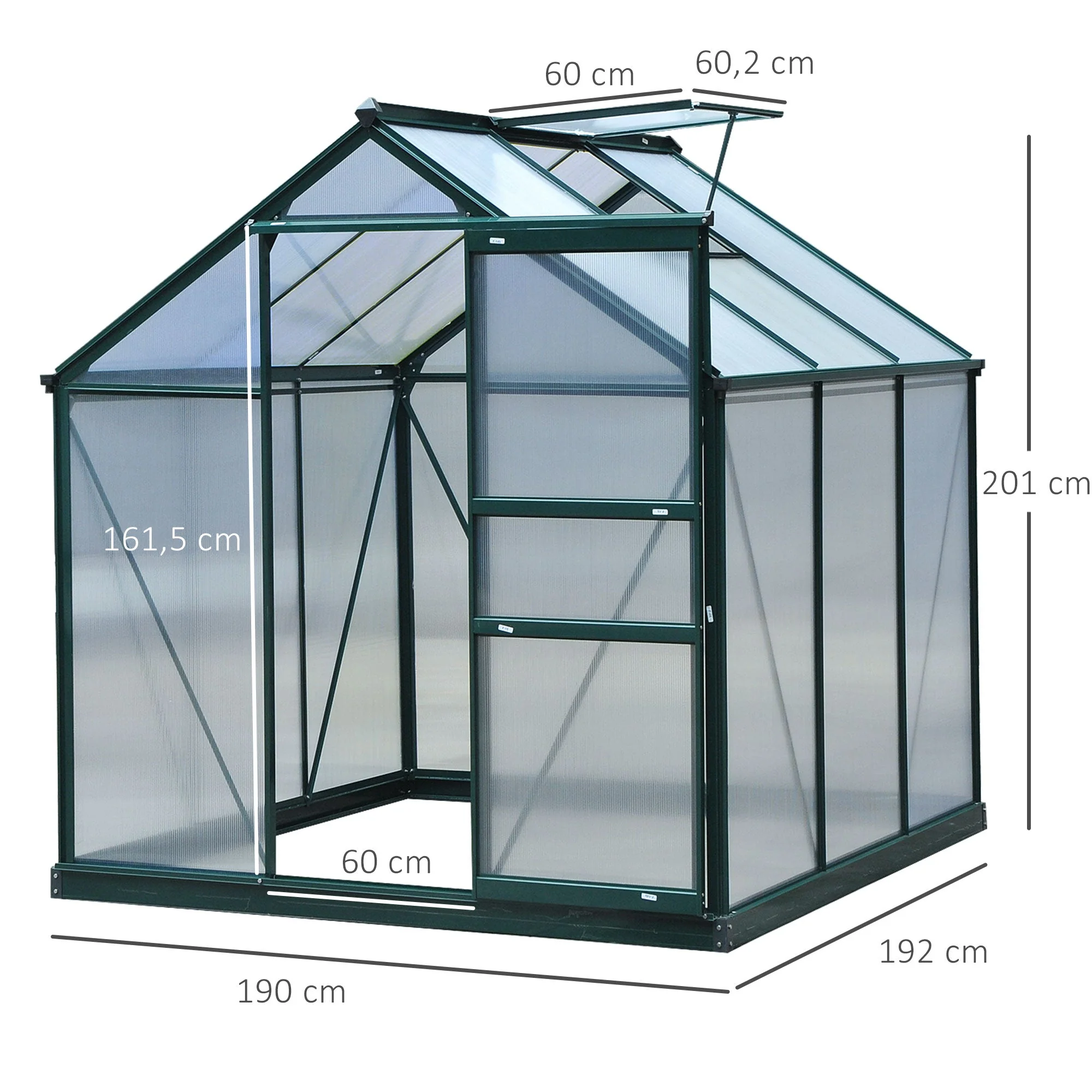 Clear Polycarbonate Greenhouse Large Walk-In Green House Garden Plants Grow Galvanized Base Aluminium Frame w/ Slide Door 6 x 6ft - Image 2