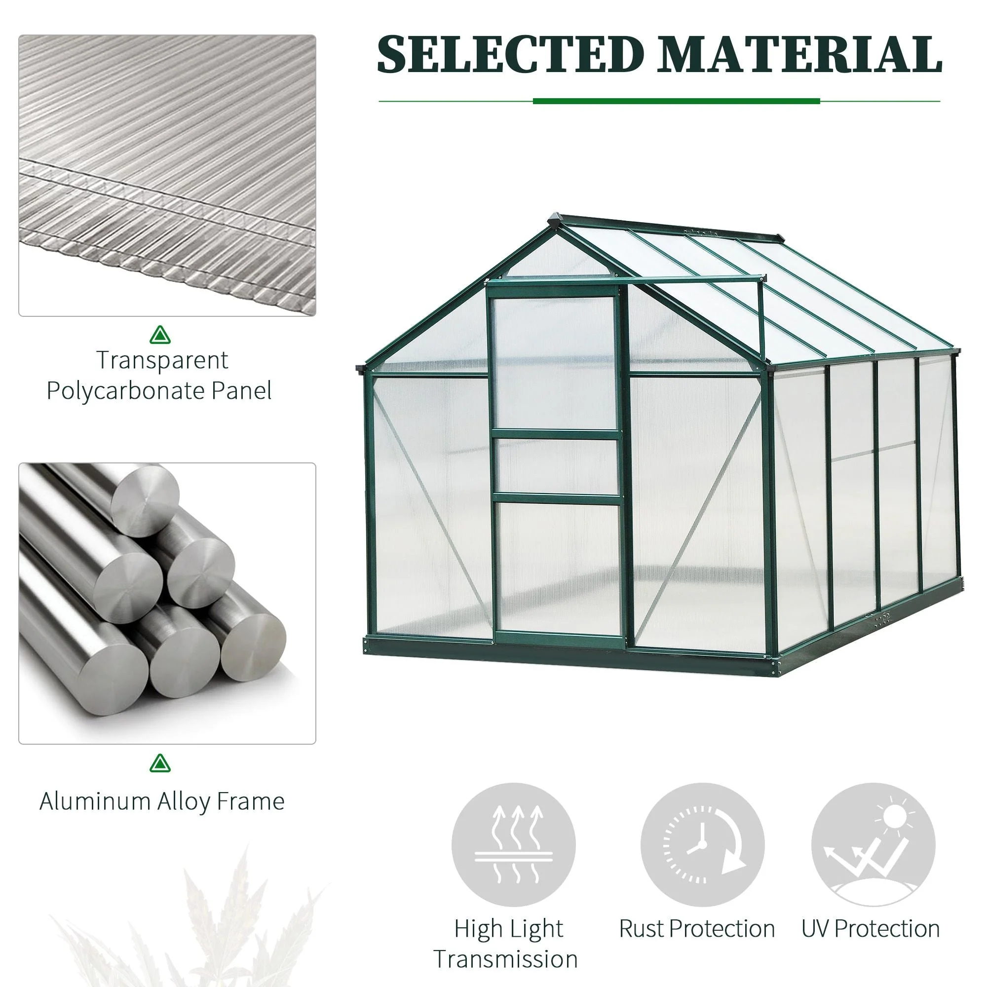 Clear Polycarbonate Greenhouse Large Walk-In Green House Garden Plants Grow Galvanized Base Aluminium Frame w/ Slide Door 6 x 8ft - Image 4