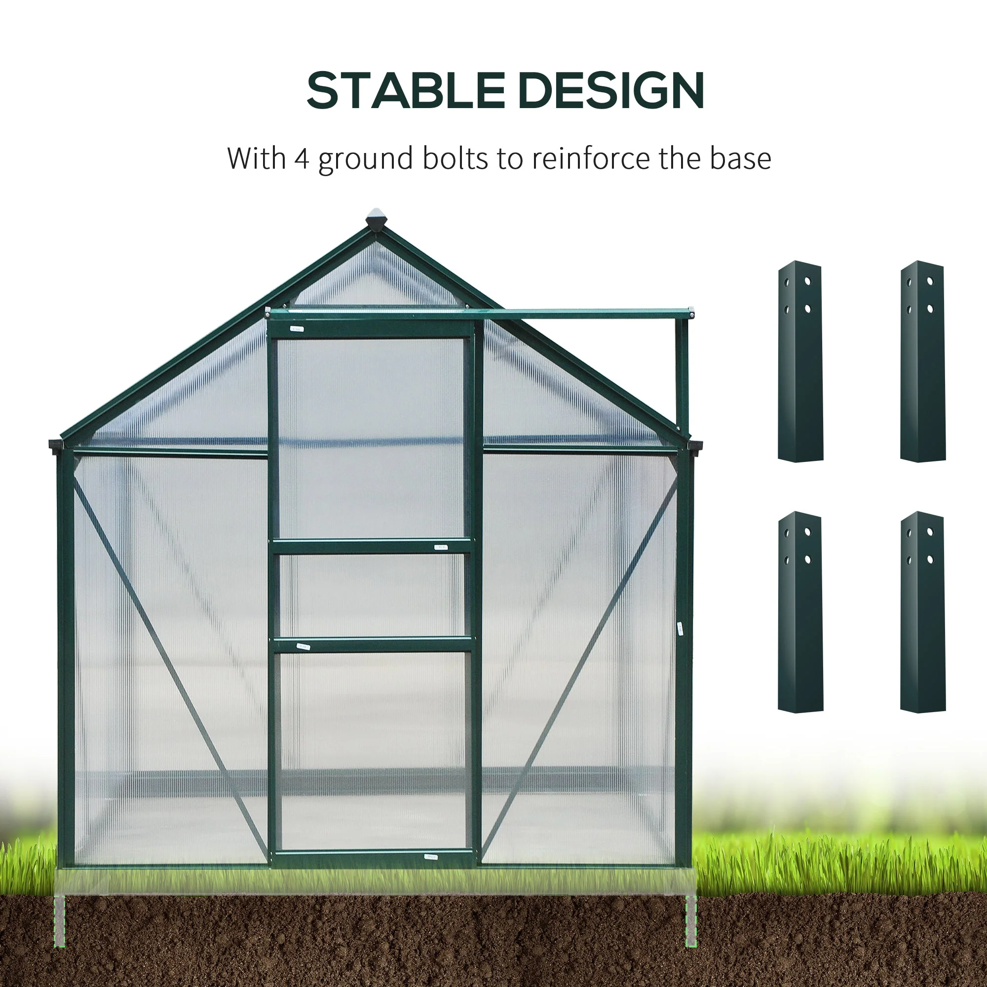 Clear Polycarbonate Greenhouse Large Walk-In Green House Garden Plants Grow Galvanized Base Aluminium Frame w/ Slide Door 6 x 8ft - Image 6