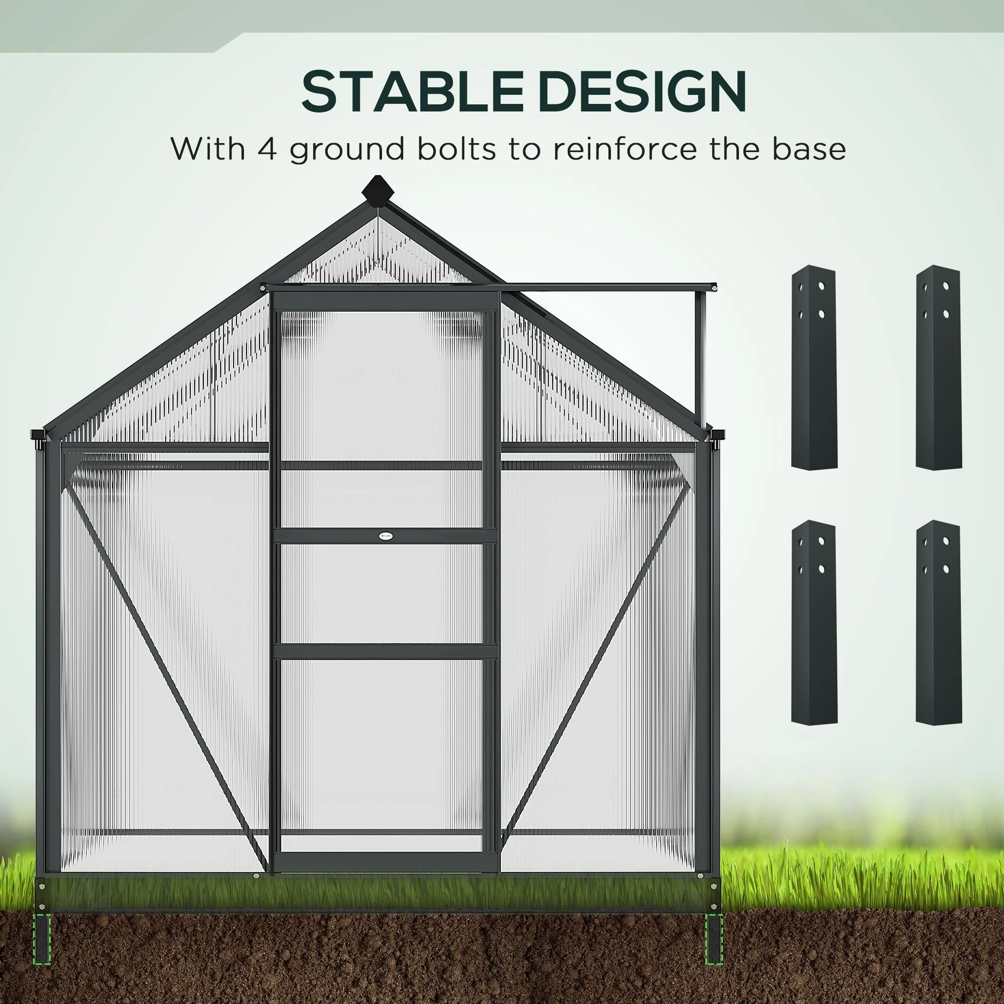 Clear Polycarbonate Greenhouse Large Walk-In Green House Garden Plants Grow Galvanized Base Aluminium Frame with Slide Door - Image 4