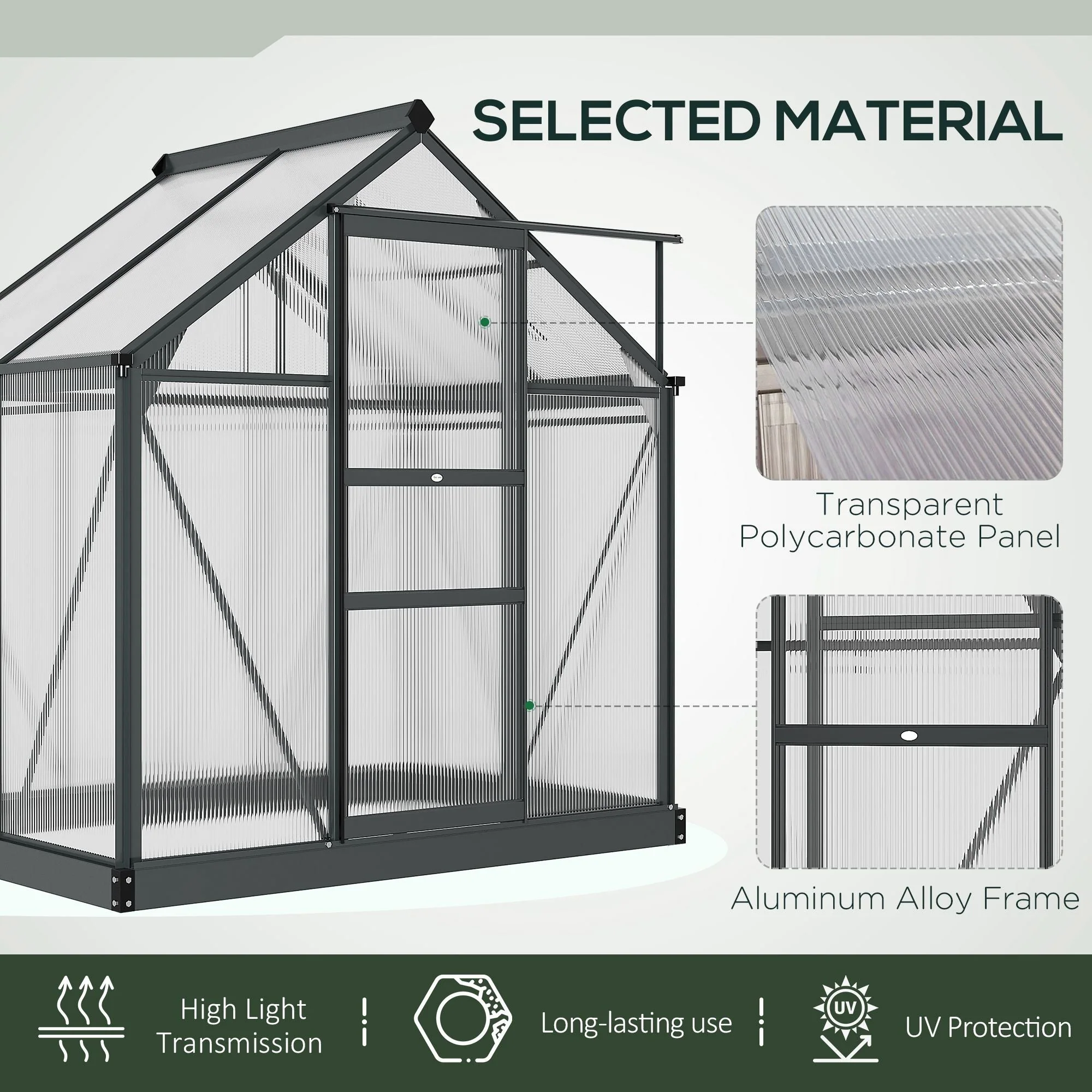 Clear Polycarbonate Greenhouse Large Walk-In Green House Garden Plants Grow Galvanized Base Aluminium Frame with Slide Door - Image 5