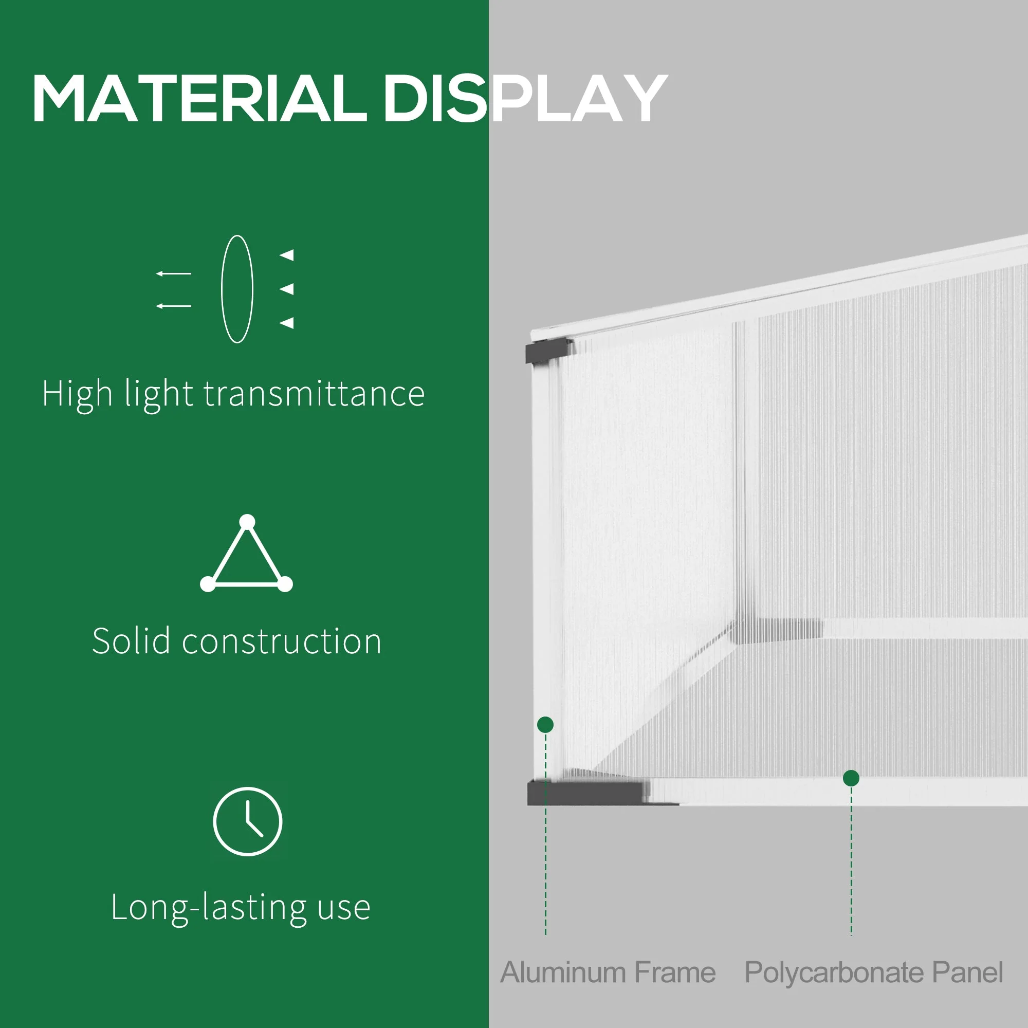 Cold Frame Greenhouse Polycarbonate Grow House w/ Independent Tops - Image 4