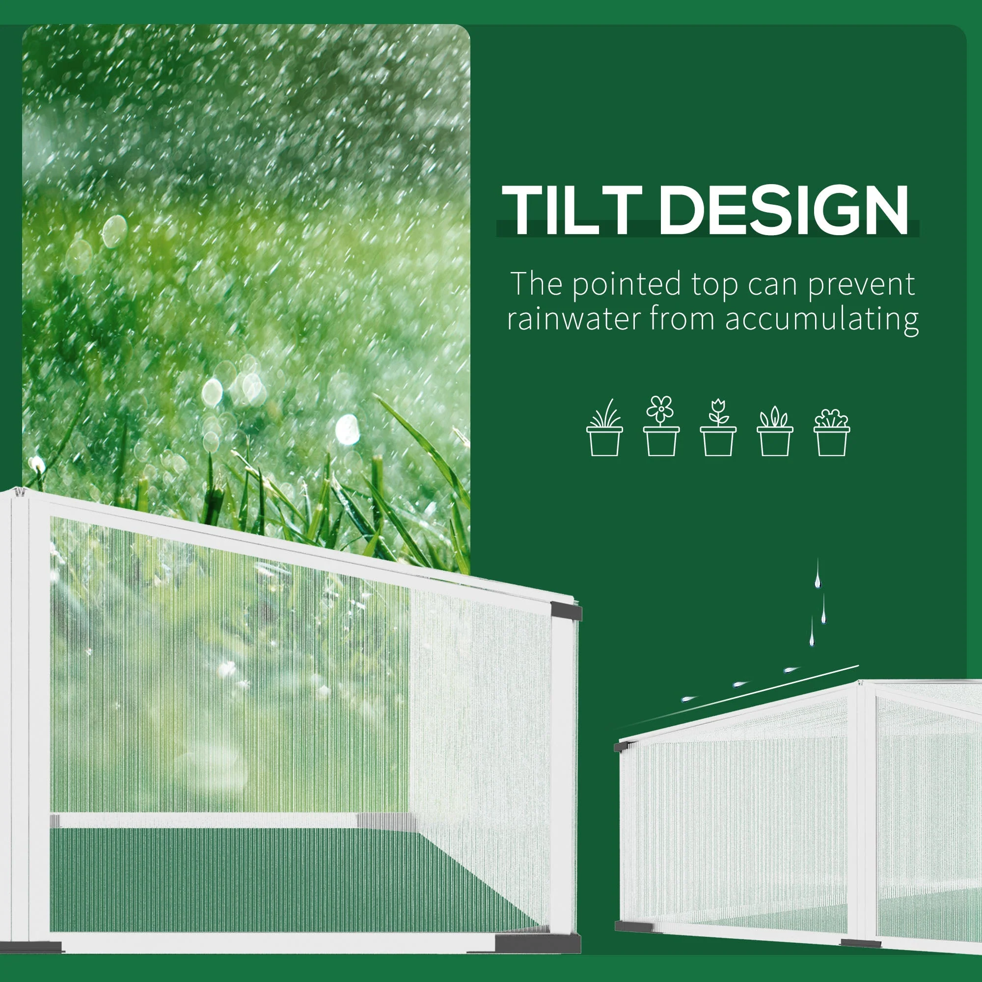 Cold Frame Greenhouse Polycarbonate Grow House w/ Independent Tops - Image 6