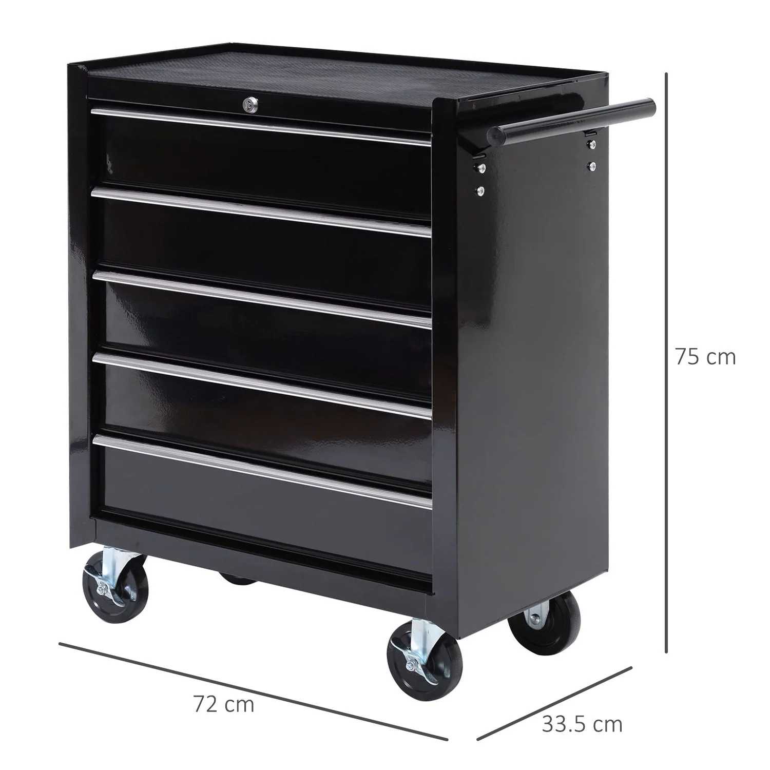 Cold Rolled Steel 5-Drawer Rolling Tool Storage Cabinet Tool Chest Black - Image 2