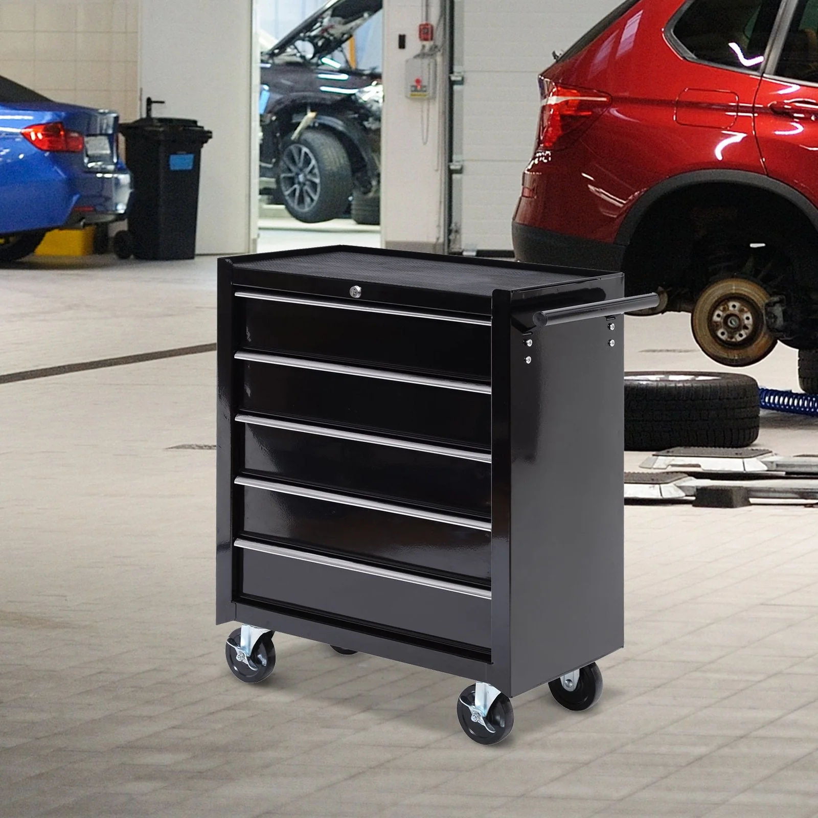 Cold Rolled Steel 5-Drawer Rolling Tool Storage Cabinet Tool Chest Black - Image 7