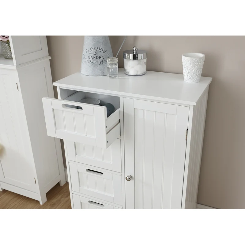 Colonial Bathroom Cabinet White 1 Door 2 Shelves 4 Drawers - Image 2