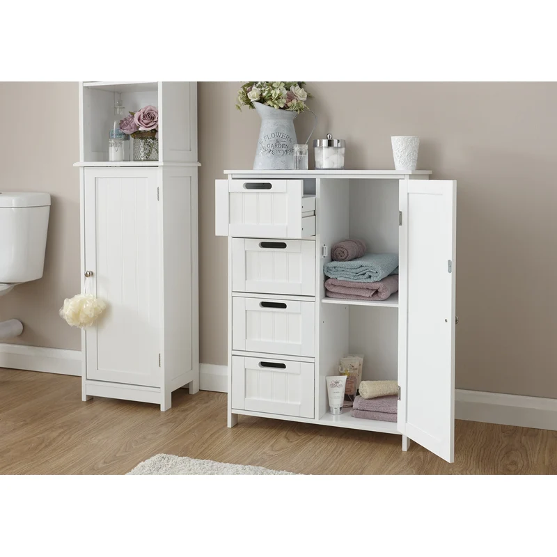 Colonial Bathroom Cabinet White 1 Door 2 Shelves 4 Drawers - Image 5