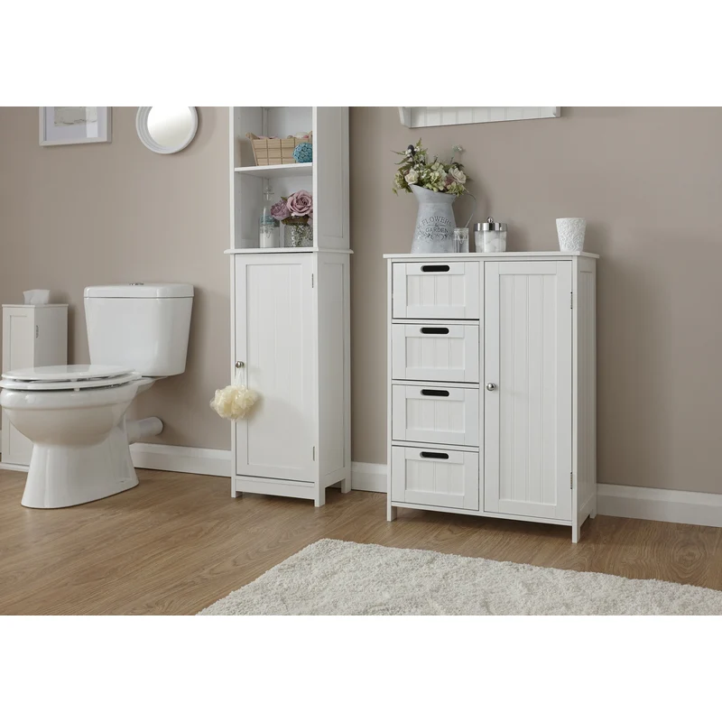 Colonial Bathroom Cabinet White 1 Door 2 Shelves 4 Drawers - Image 8